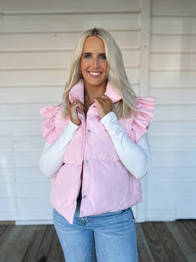 Pink Ruffle Crop Vest