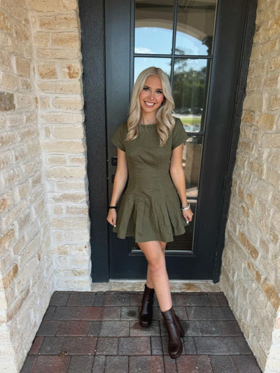 Olive Green Tie Back Denim Dress