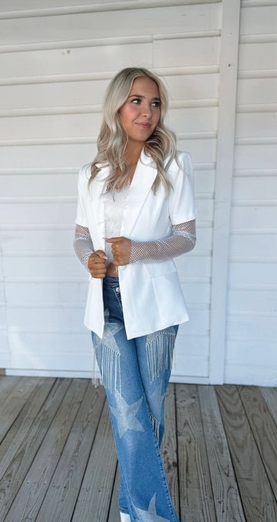 White Rhinestone Blazer