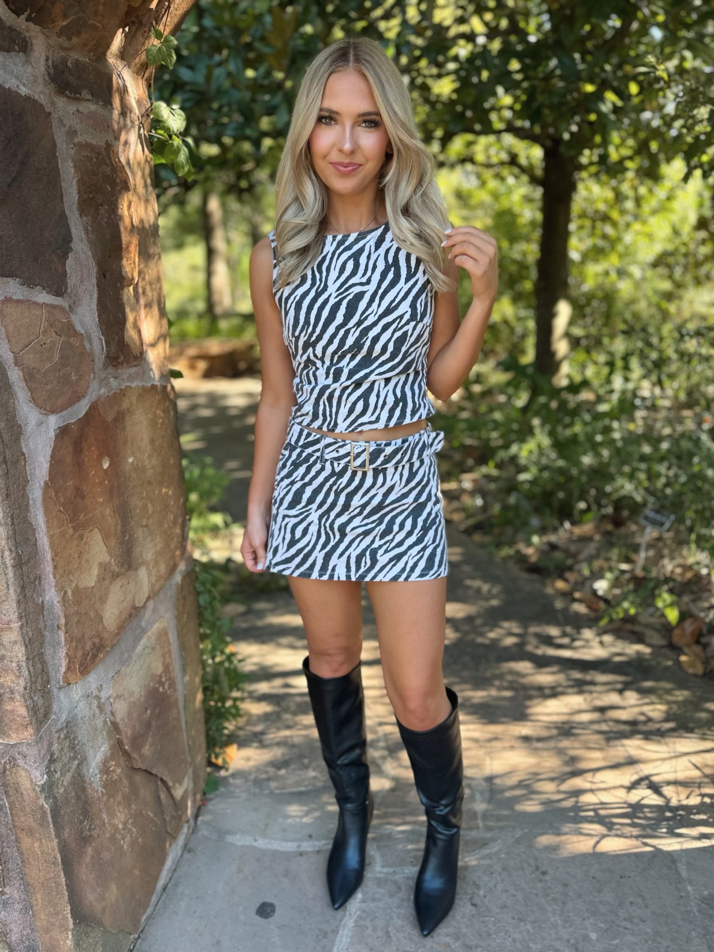 Zebra Denim Mini Skirt Set