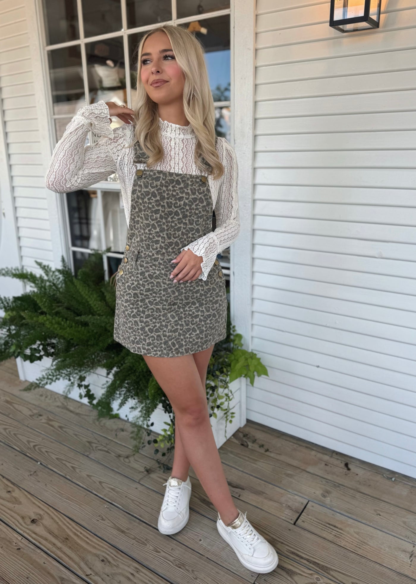 Leopard Denim Overall Dress