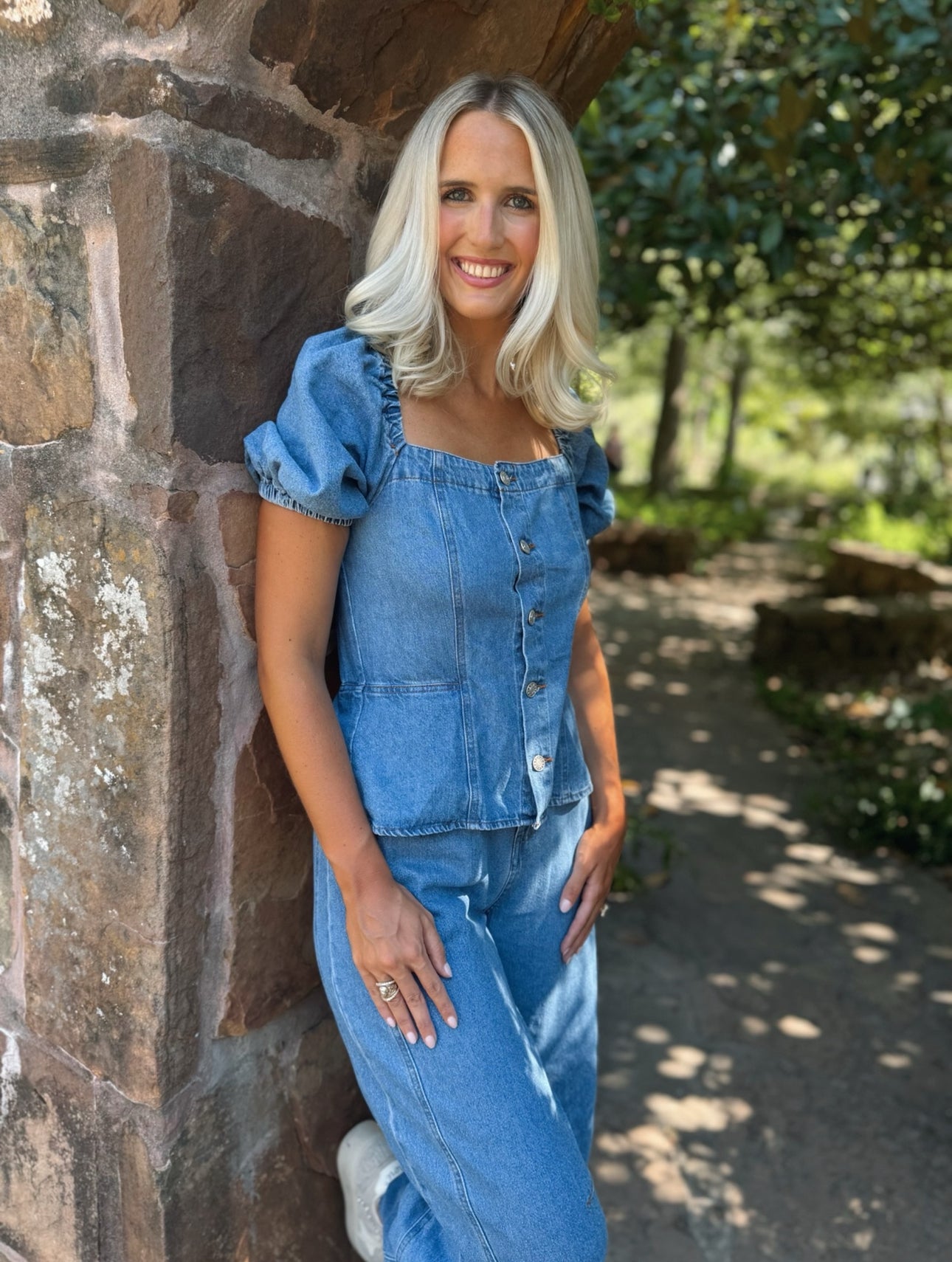 Denim Puff Sleeve Jumpsuit