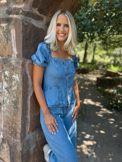 Denim Puff Sleeve Jumpsuit