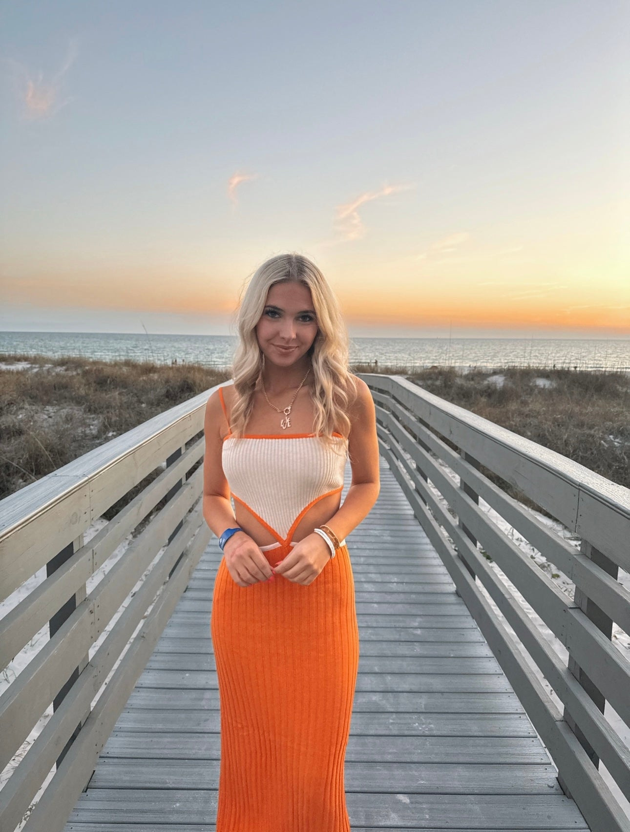 Orange Color Block Cut Out Dress