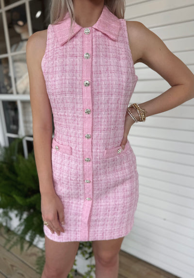 Pink Tweed Collared Dress