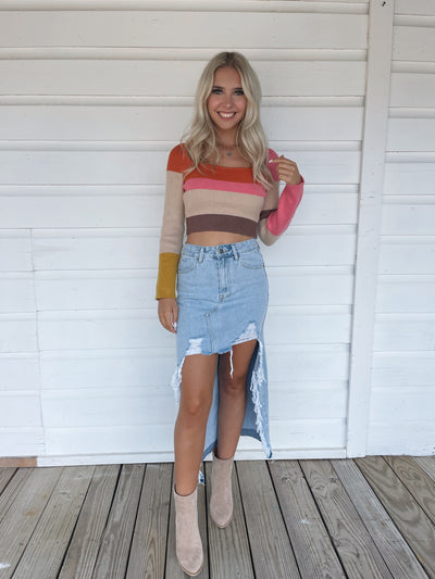 Color Block Striped Crop Sweated