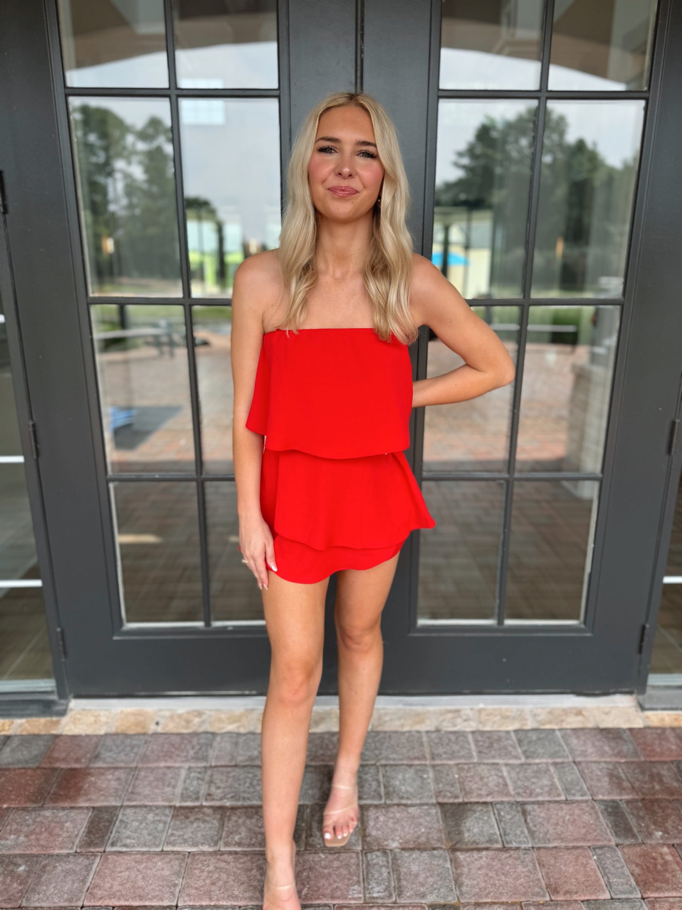 Red Strapless Romper