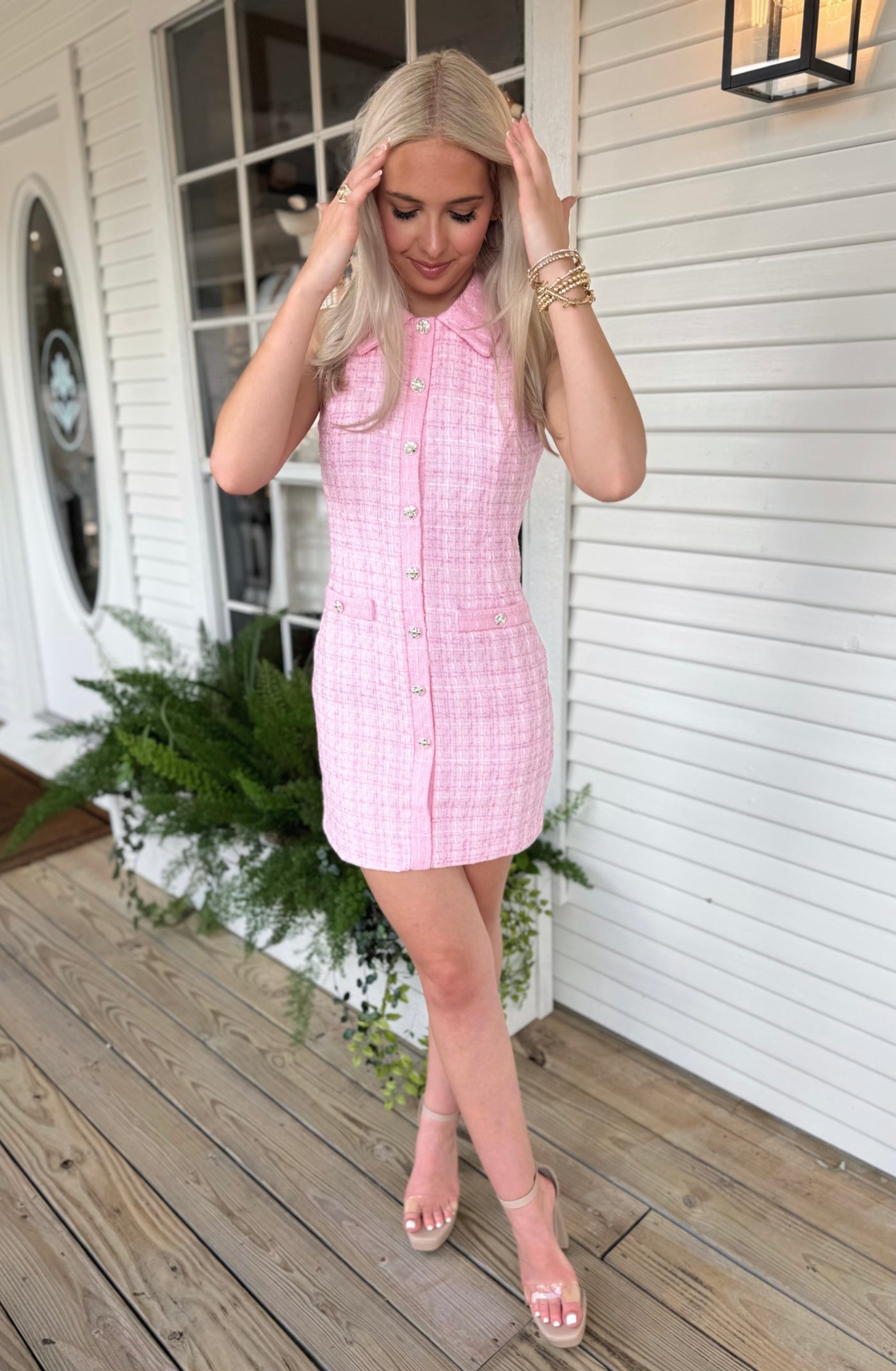 Pink Tweed Collared Dress