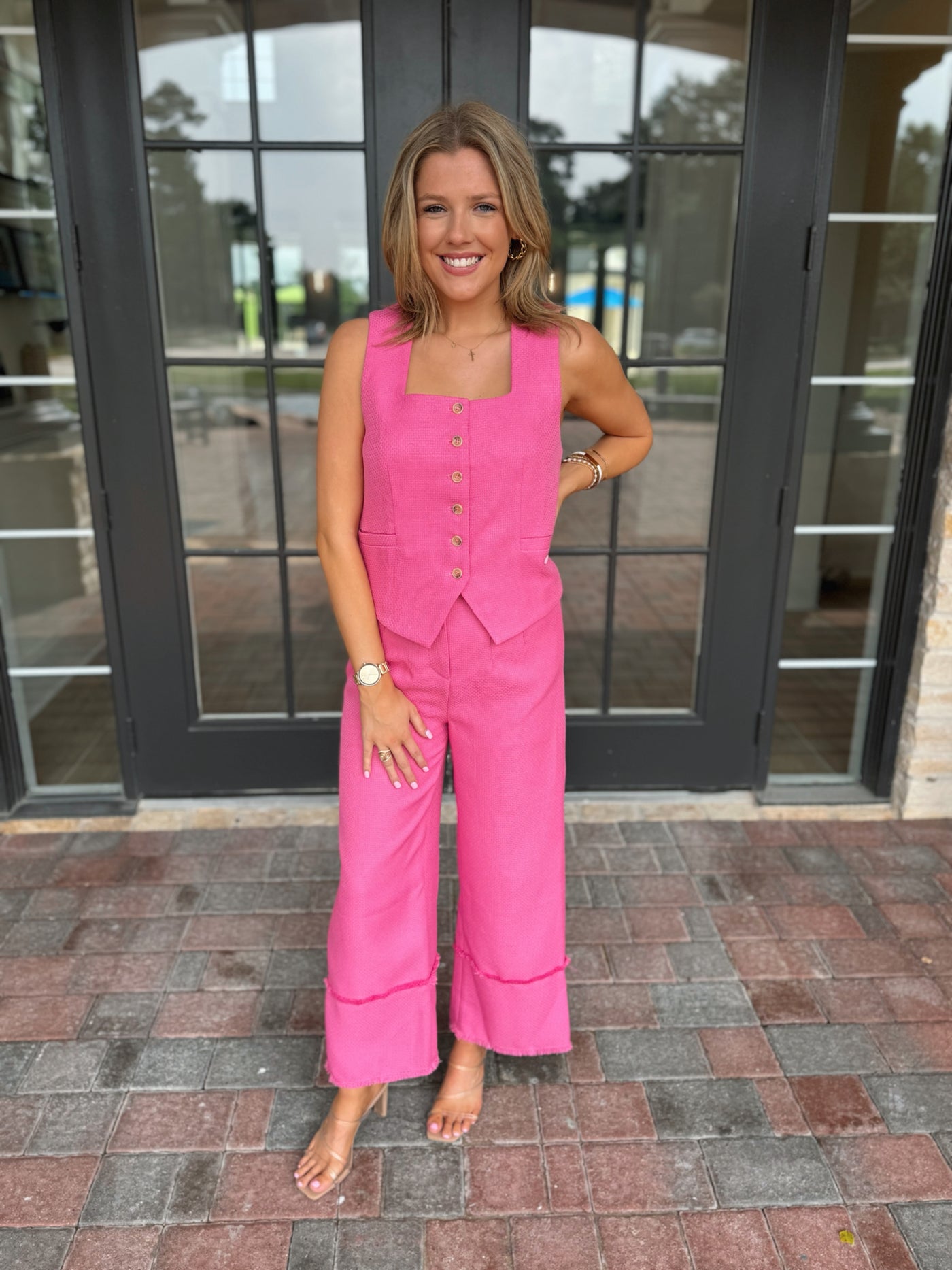 Pink High Waisted Wide Leg Pants