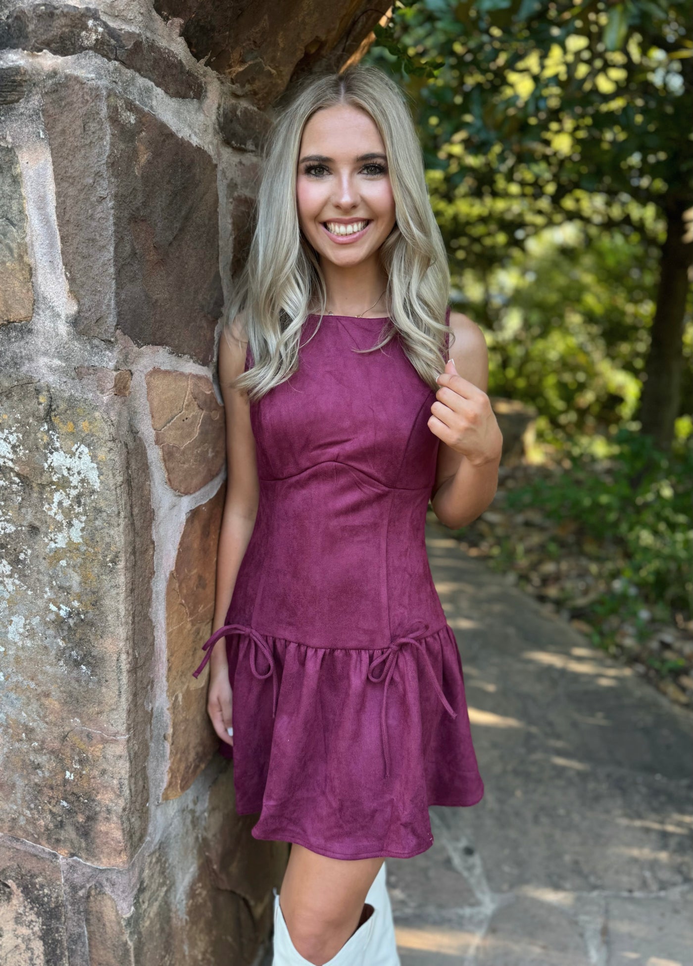Burgundy Suede Drop Waist Dress