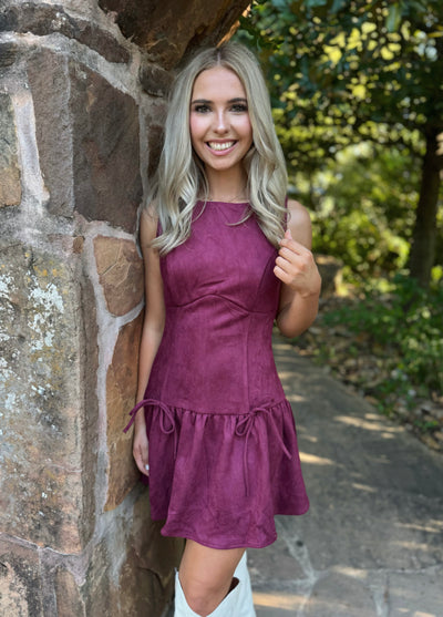 Burgundy Suede Drop Waist Dress