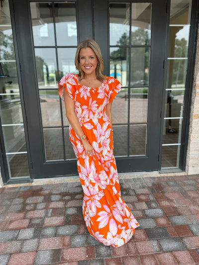 Orange Floral Maxi Dress