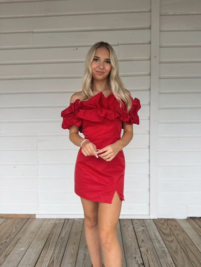 Red Ruffle Tube Dress