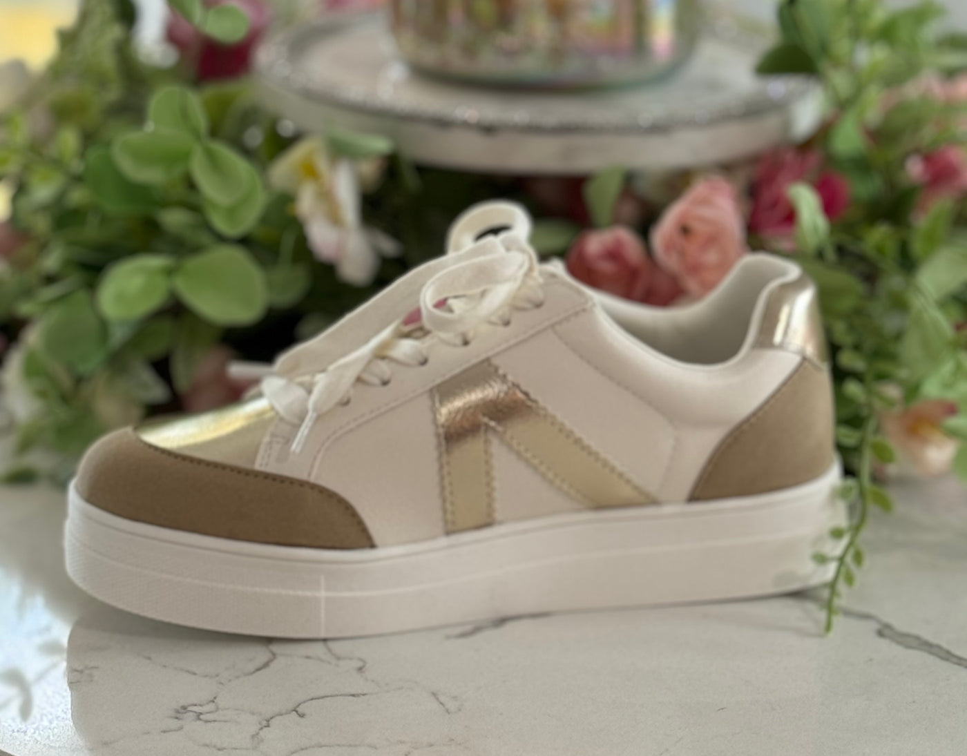 Gold and White platform sneakers