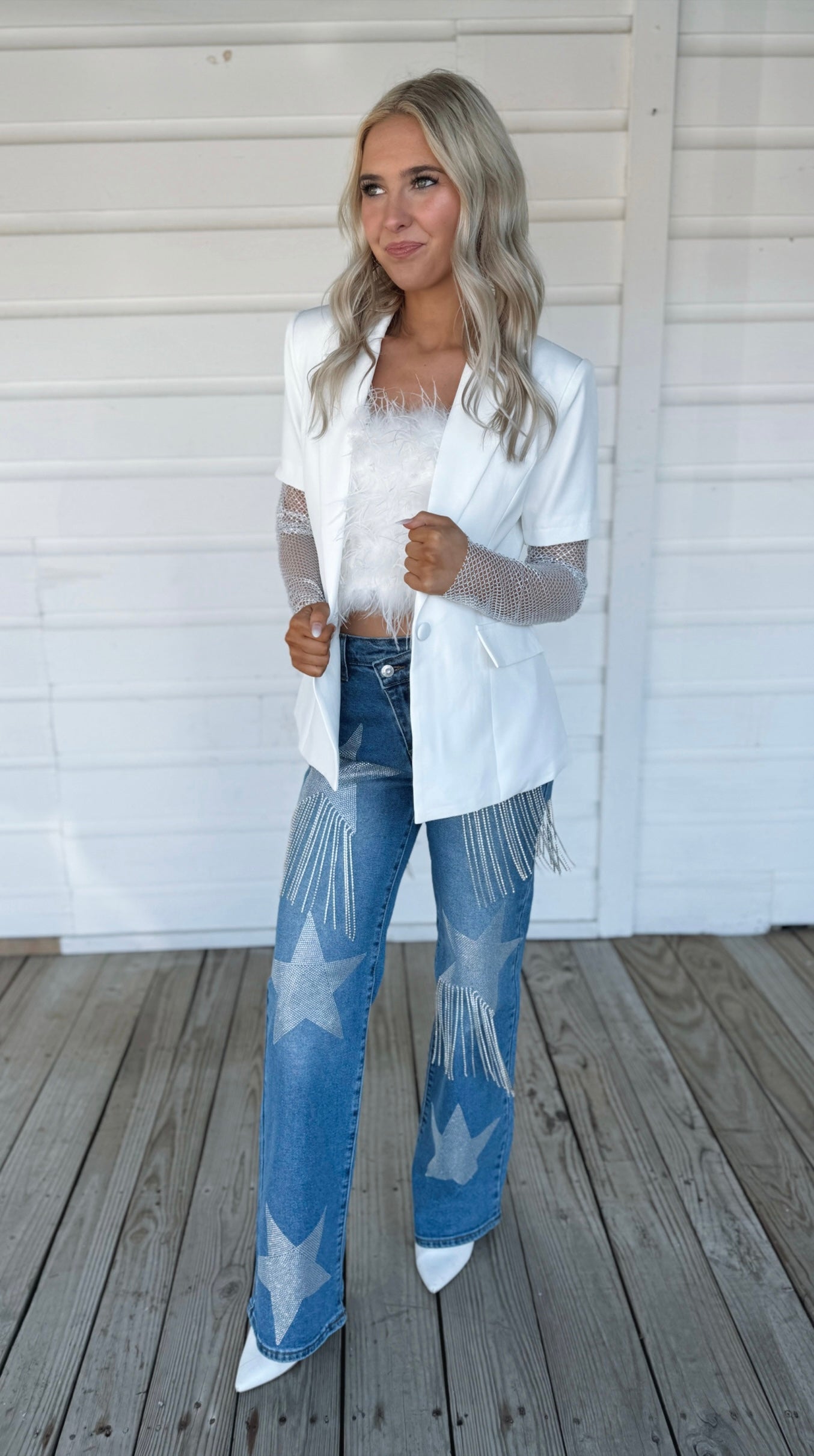 White Rhinestone Blazer