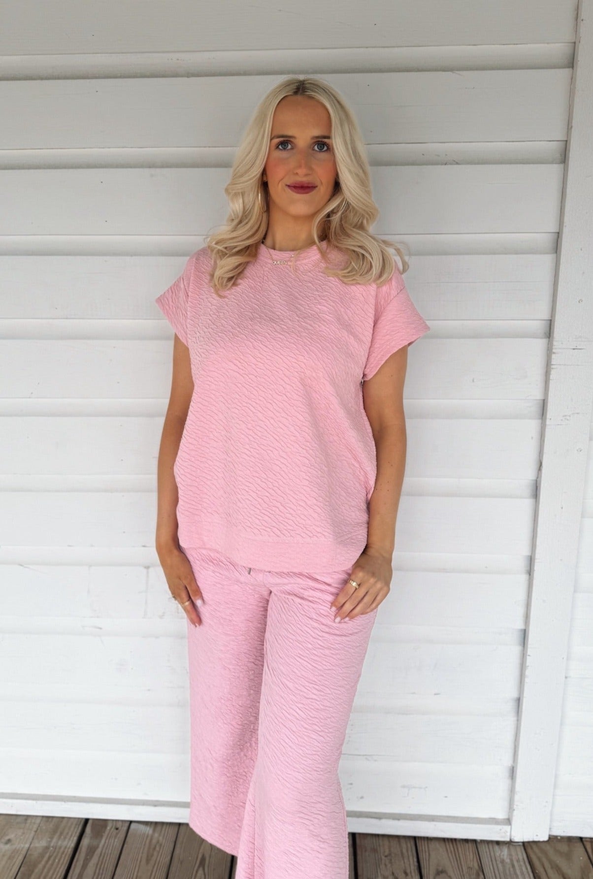 Pink Textured Pants Set