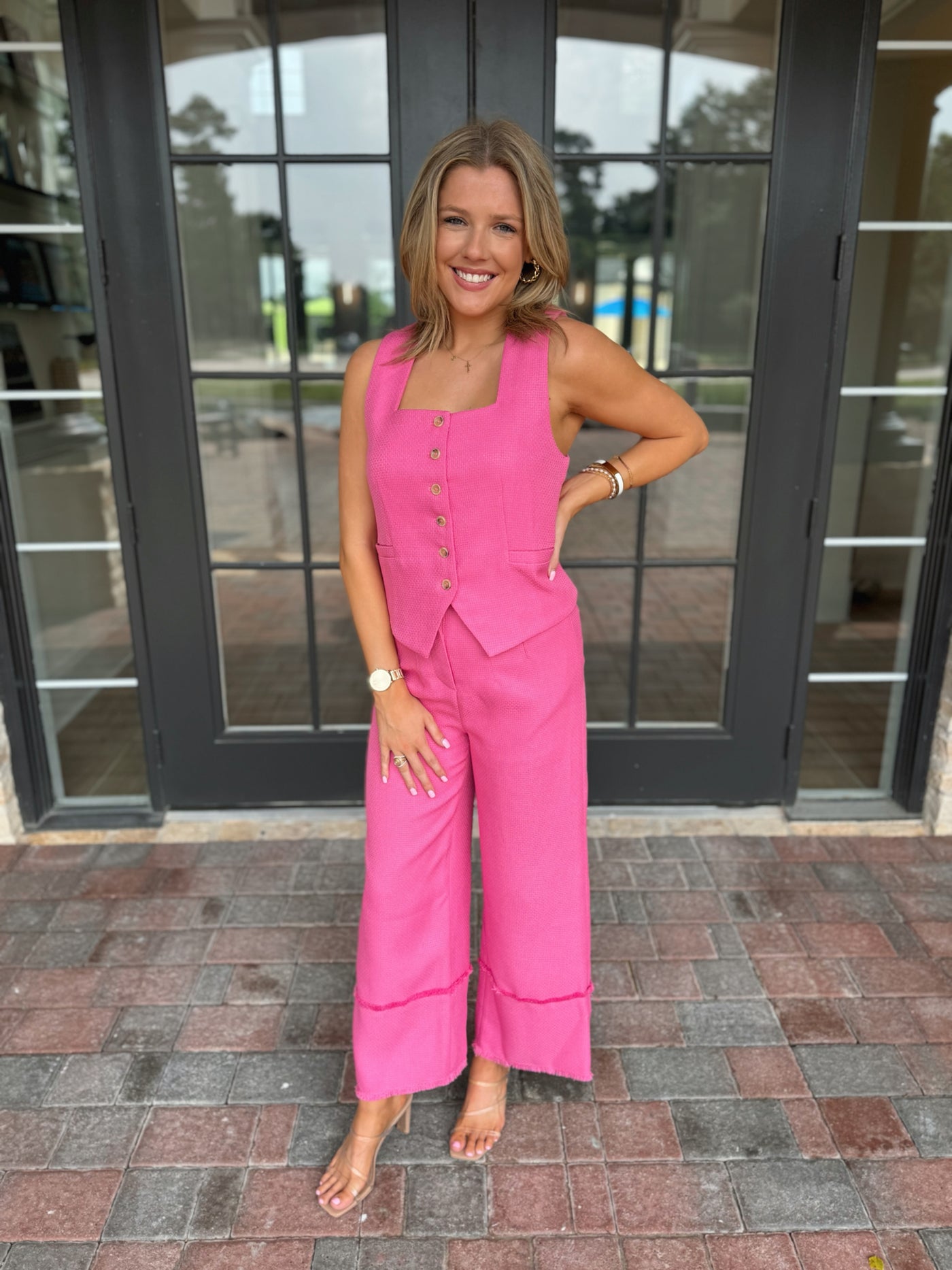 Pink High Waisted Wide Leg Pants