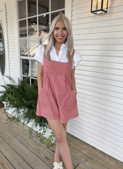 Red and White Gingham Romper
