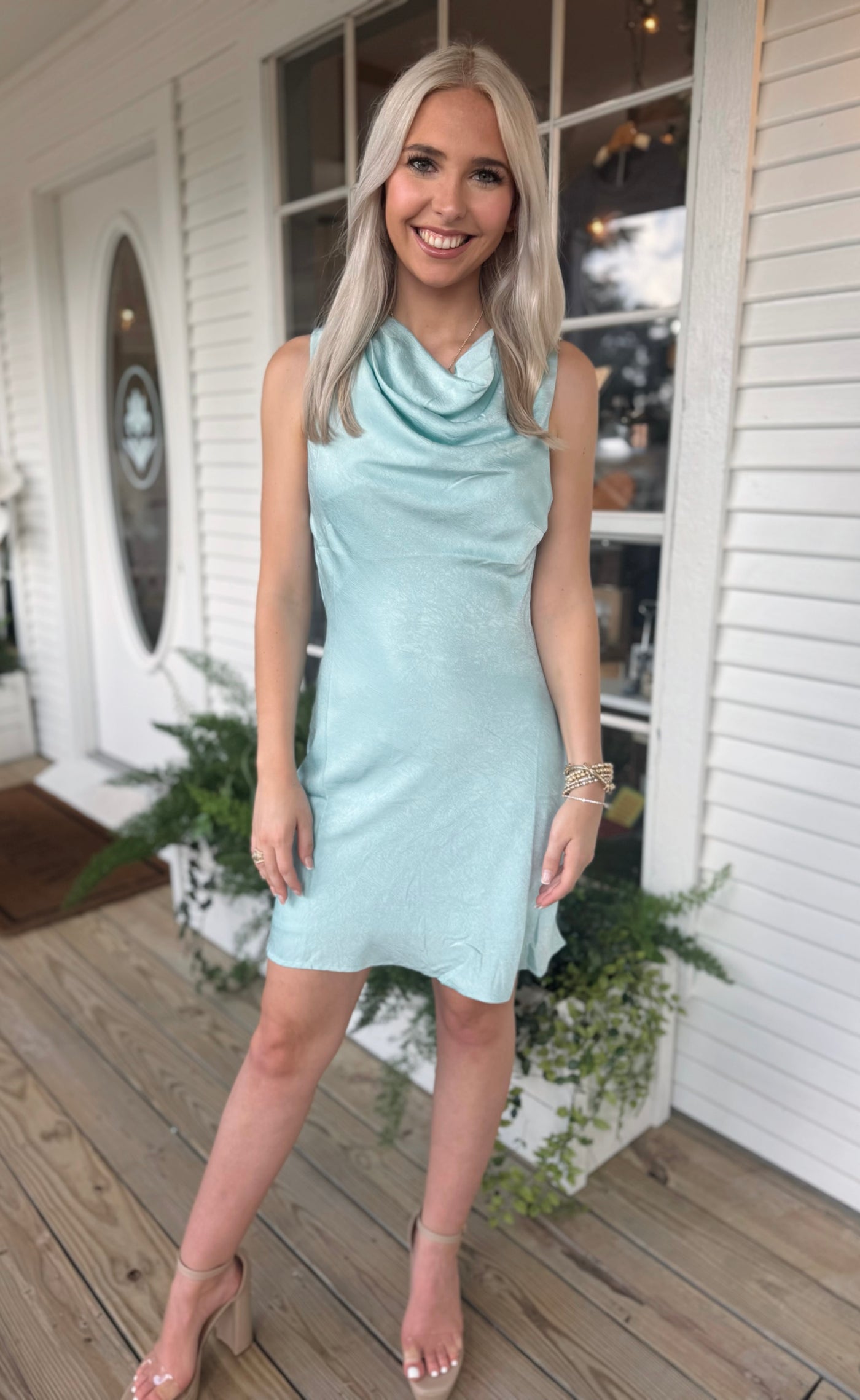 Satin Cowl Neck Mini Dress