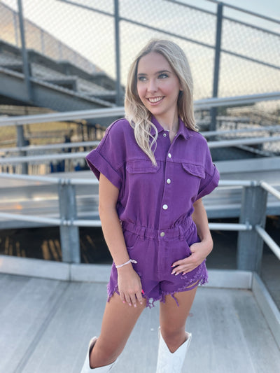 Violet Denim Distressed Romper