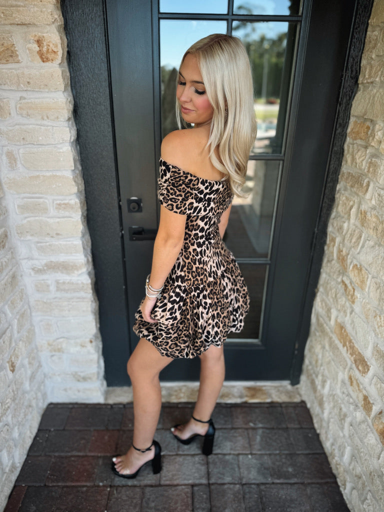 Ruched Cheetah OTS Bubble Mini Dress