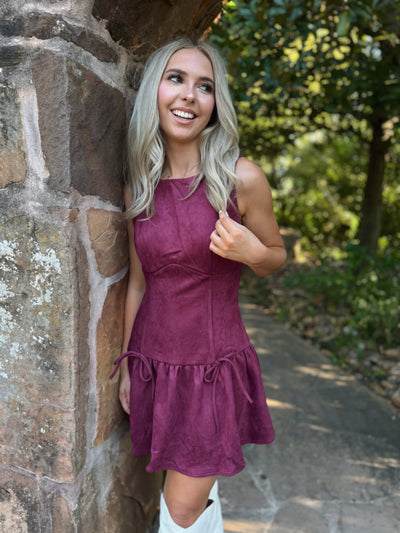 Burgundy Suede Drop Waist Dress