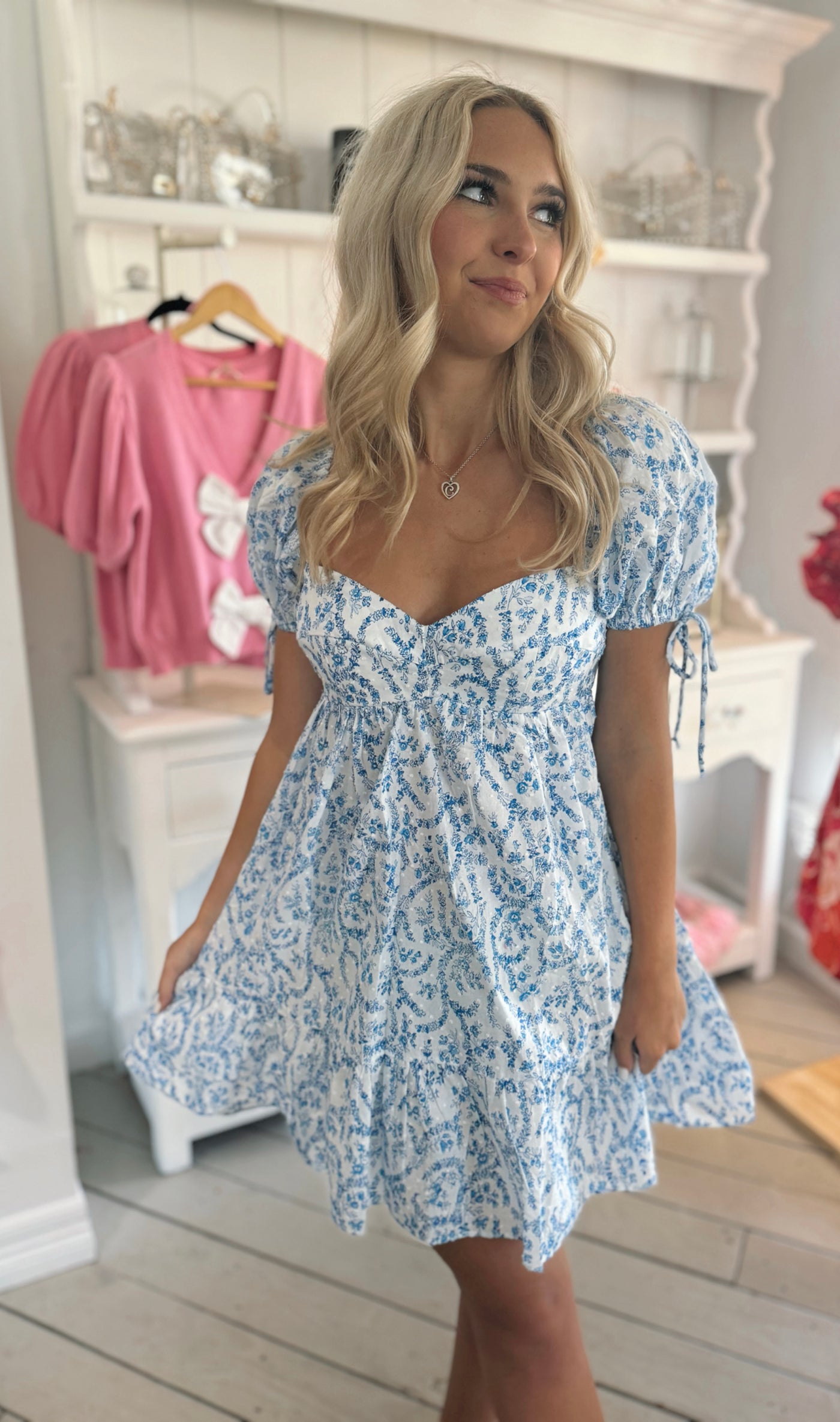 Blue & White Floral Mini Dress