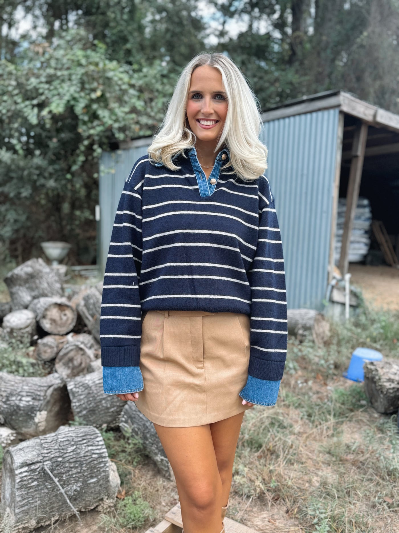Stripe Denim Combo Top