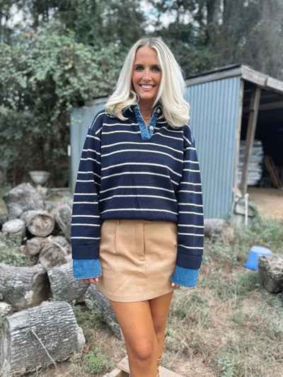 Stripe Denim Combo Top