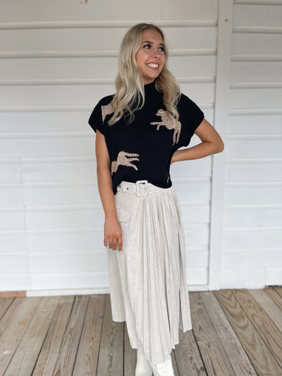 Cream Pleated Maxi Skirt