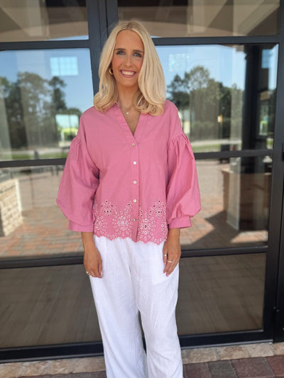 Pink eyelet top