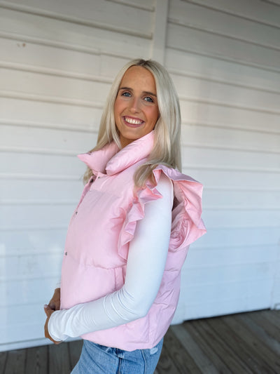 Pink Ruffle Crop Vest