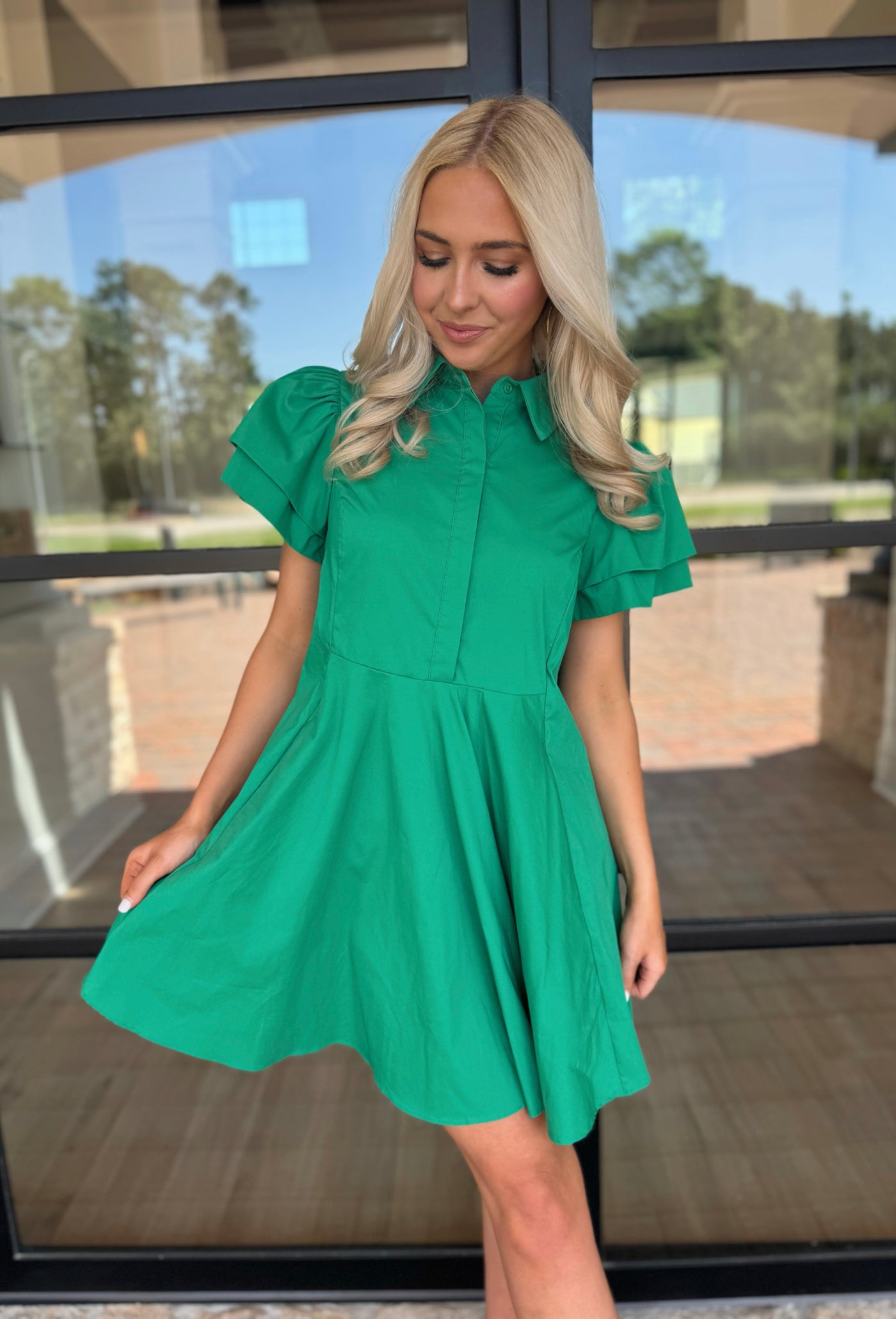 Green Peplum Shirt Dress