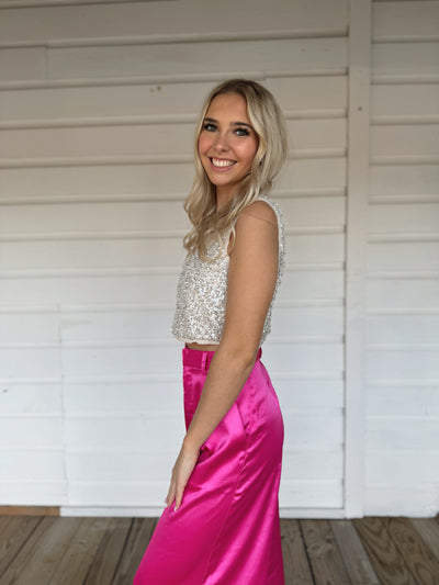 Nude Pearl Sleeveless Crop Top