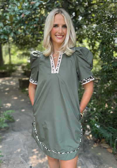 Olive Green Leopard Dress