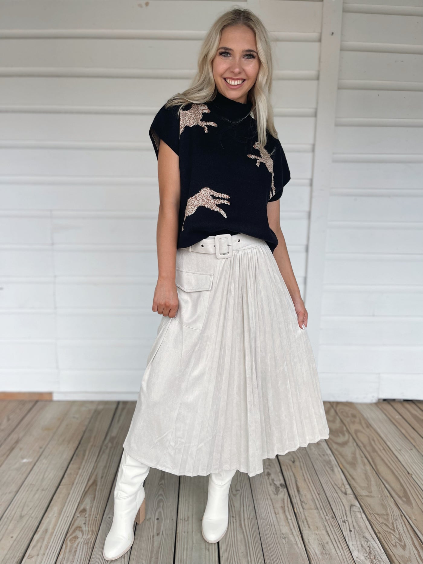 Cream Pleated Maxi Skirt