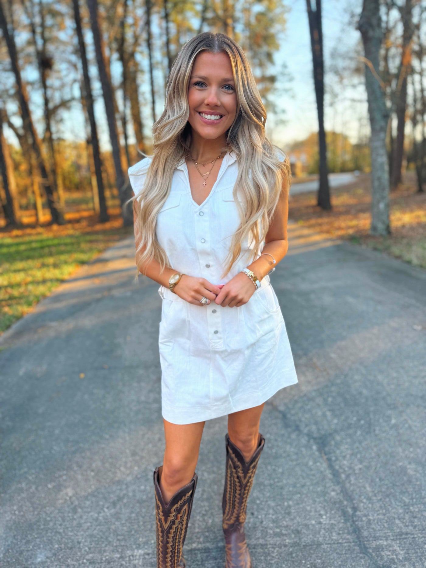 White Pocket Denim Dress