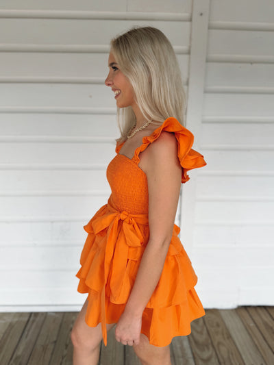 Orange Ruffle Tier Romper