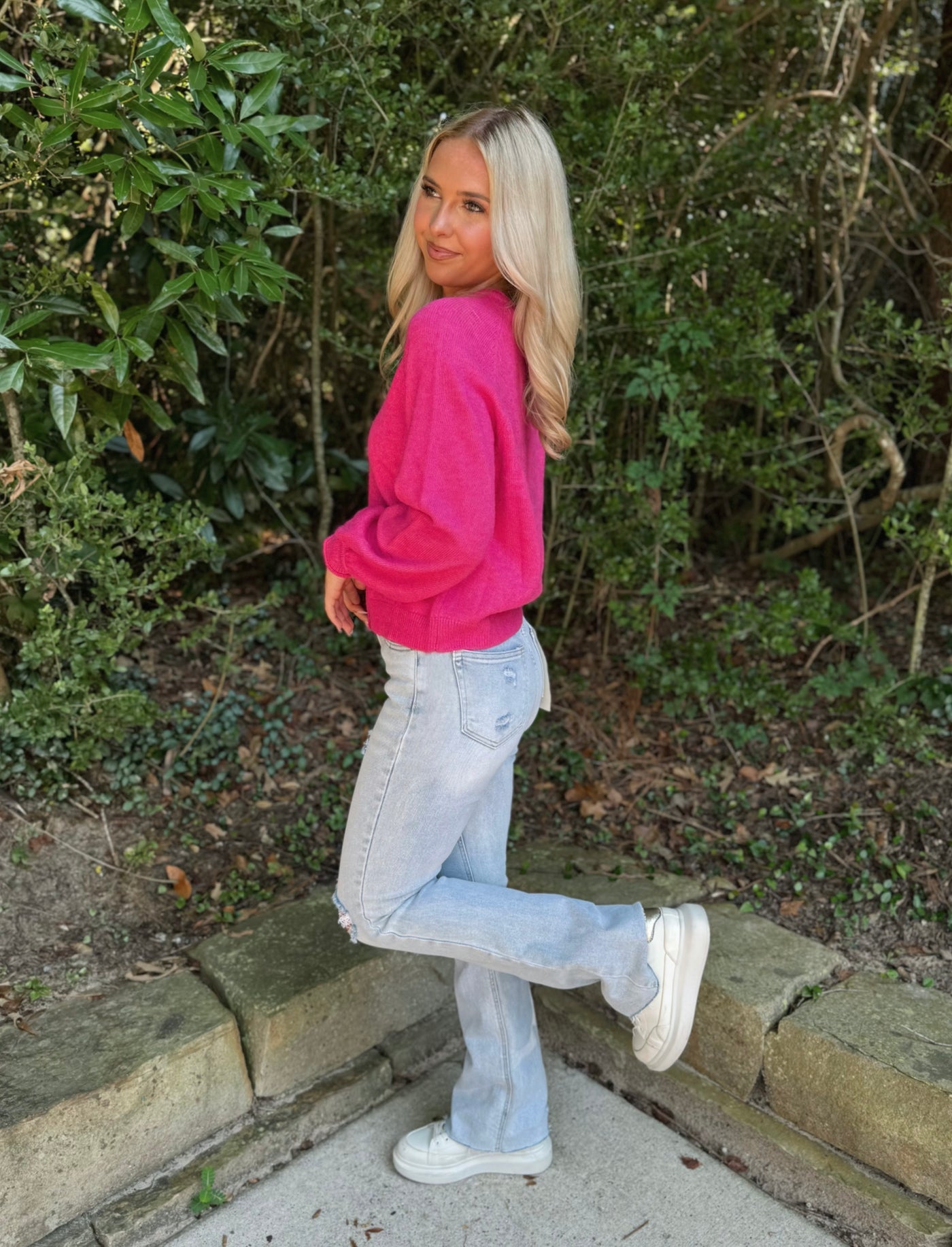 Pink cardigan sweater