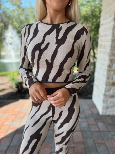 Brown Zebra Print Sweater Top