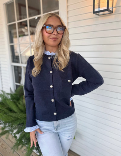 Navy Button Up Sweater
