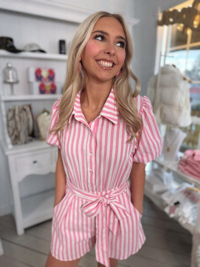 Pink & White Striped Romper