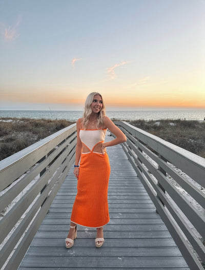 Orange Color Block Cut Out Dress