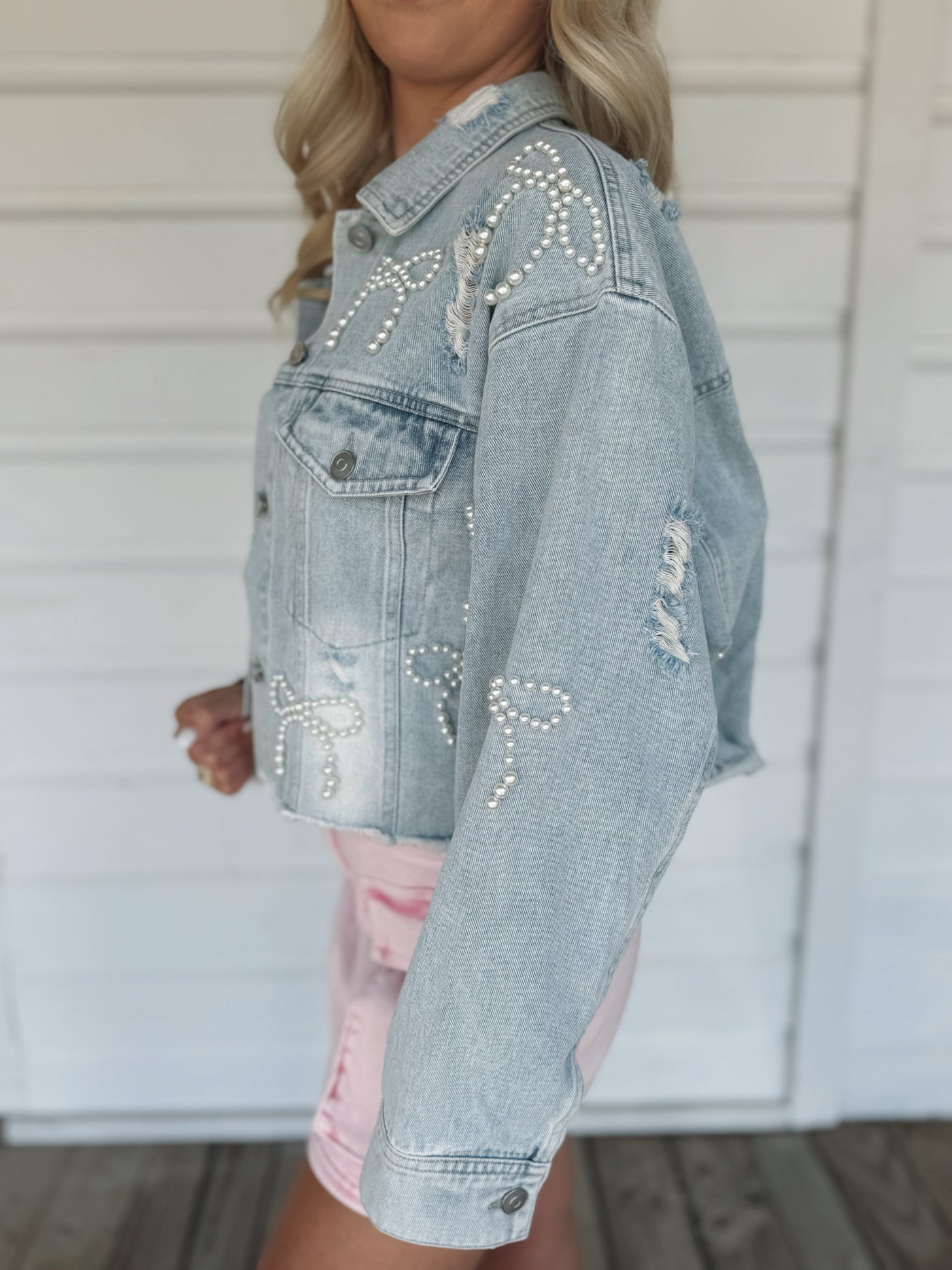 Pearl Bows Denim Jacket