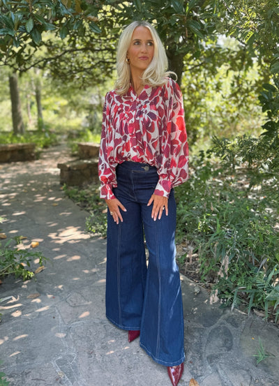Red Leaf Button Down Blouse
