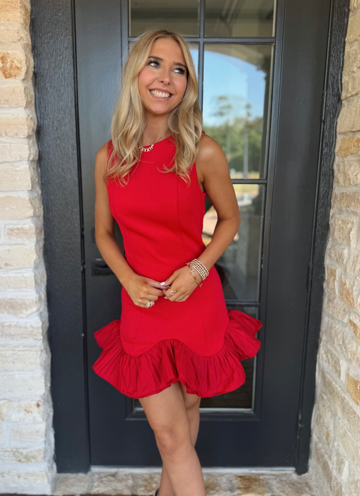 Red Dress Ruffle Bottom