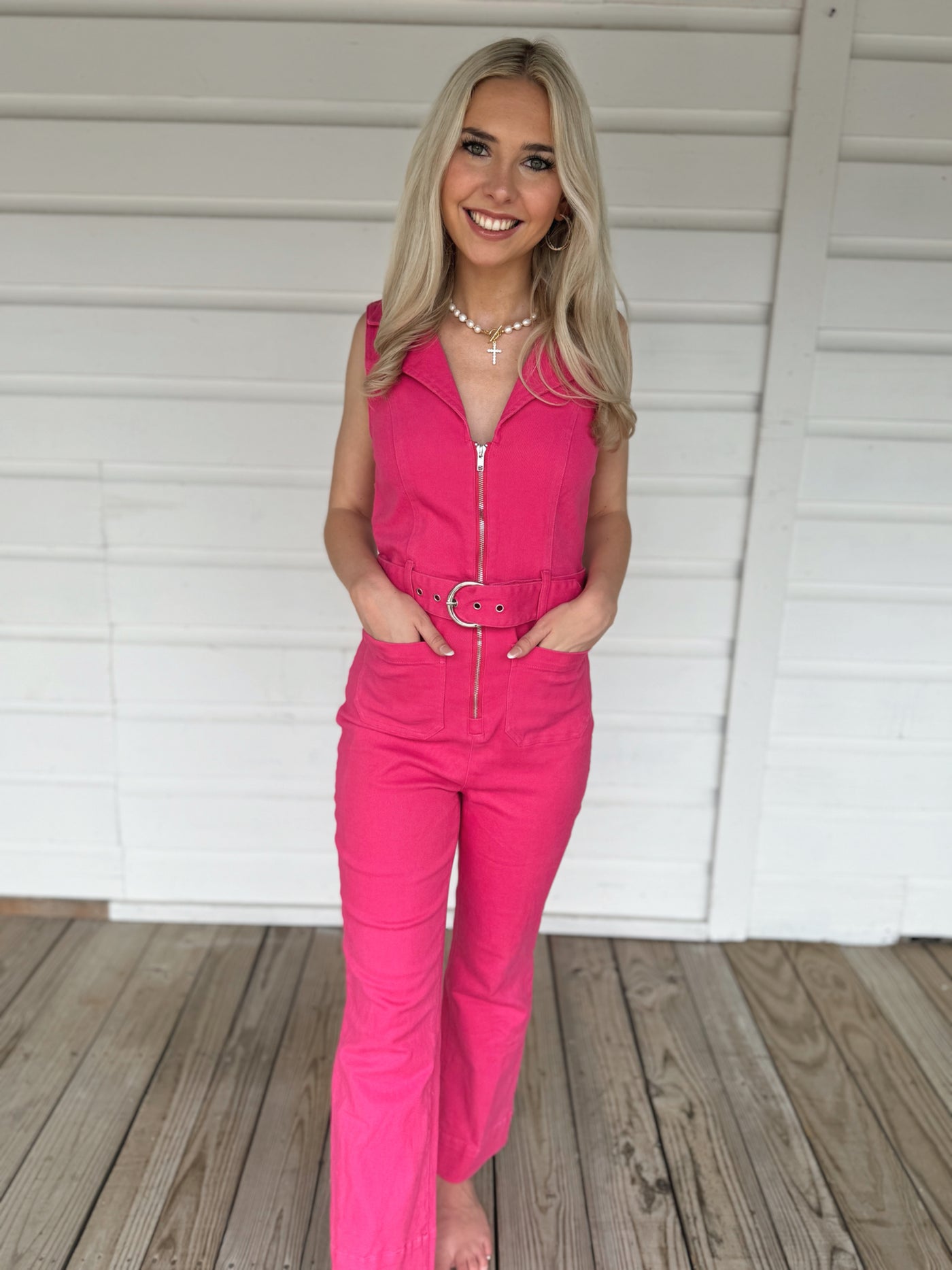 Pink Denim Jumpsuit