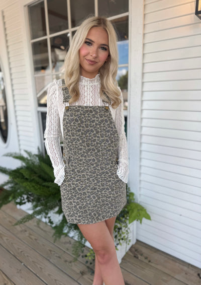 Leopard Denim Overall Dress
