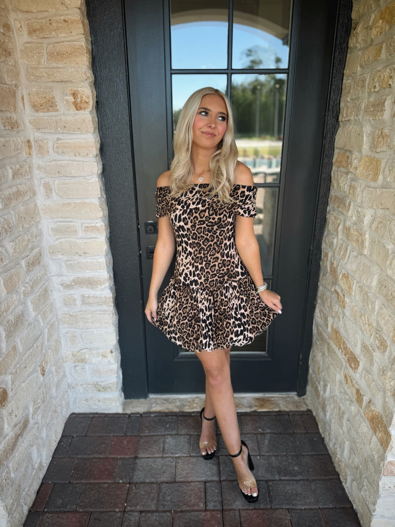 Ruched Cheetah OTS Bubble Mini Dress