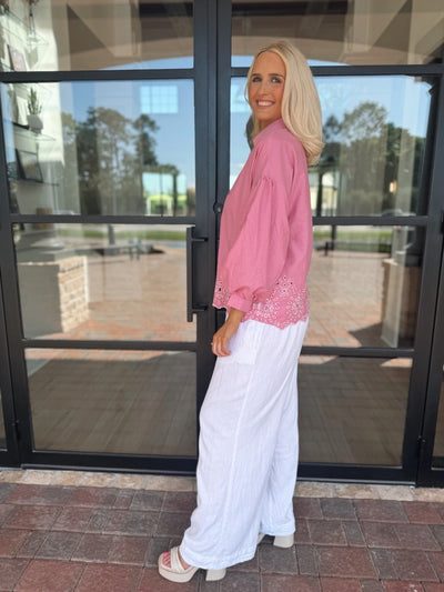 Pink eyelet top